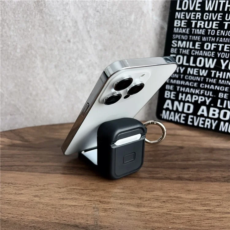 Étui de protection pour Apple AirPods avec boîtier de charge sans fil (2019) / avec boîtier de charge (2019) / (2016) Écouteurs TWS Housse PC + TPU avec crochet - Noir