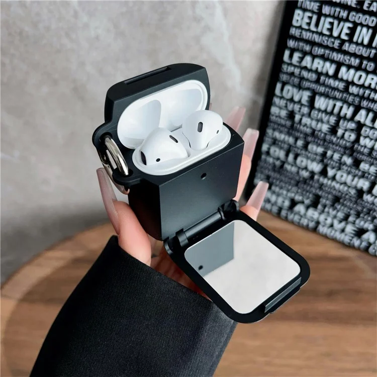 Étui de protection pour Apple AirPods avec boîtier de charge sans fil (2019) / avec boîtier de charge (2019) / (2016) Écouteurs TWS Housse PC + TPU avec crochet - Noir