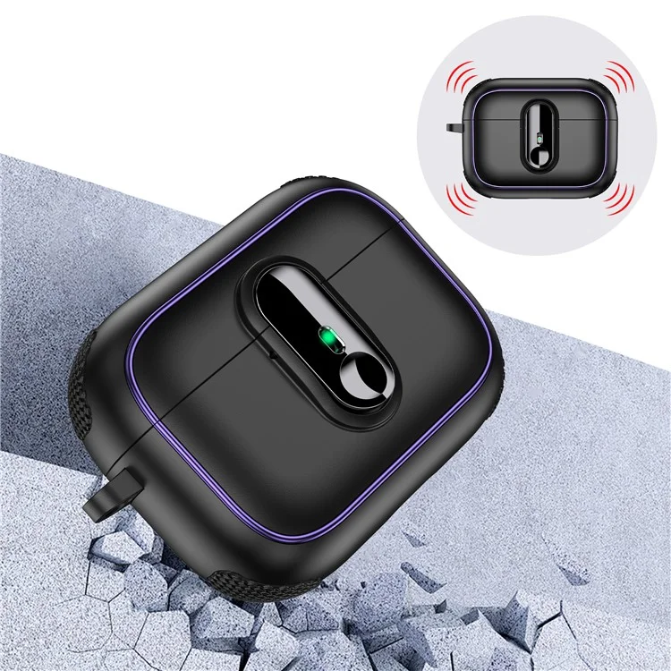 For Apple AirPods Pro Case Armor Electroplated TPU + PC Earphone Cover with Lock Buckle and Carabiner - Black