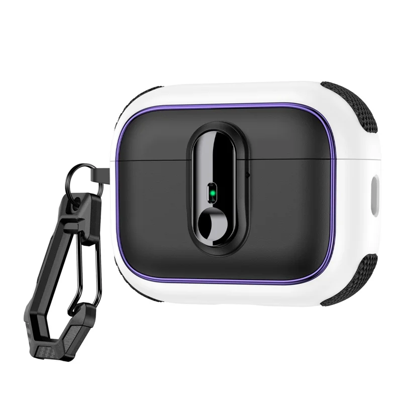 For AirPods Pro 2 Case Armor Electroplated TPU + PC Earphone Cover with Lock Buckle and Carabiner - Black  /  White
