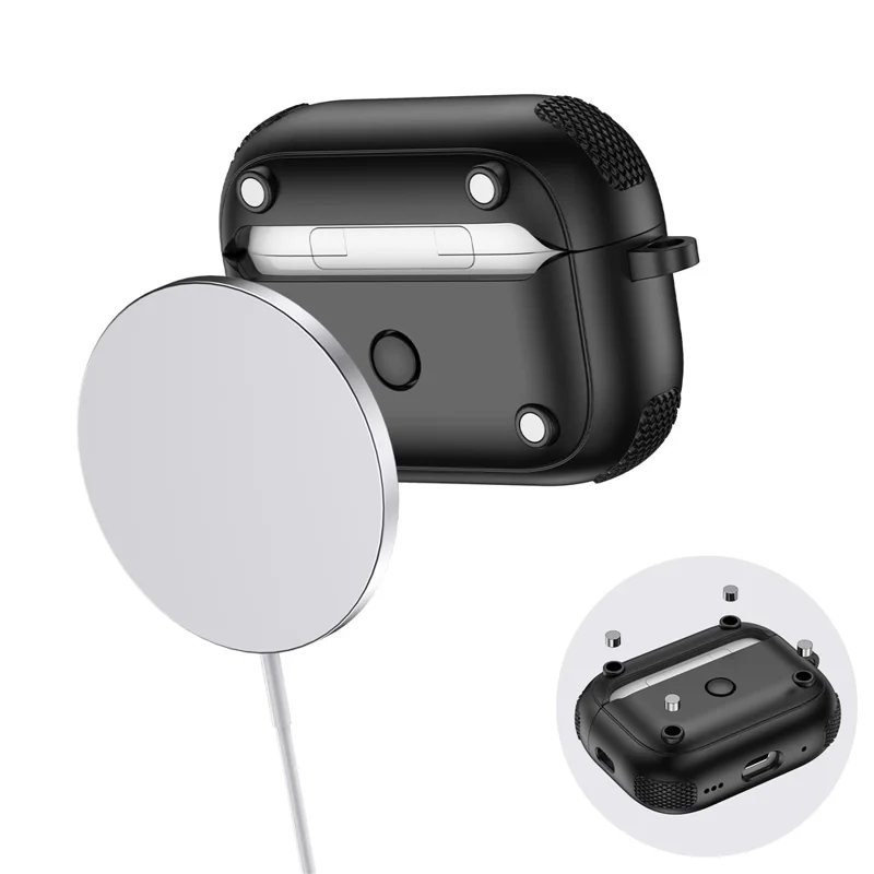 For AirPods Pro 2 Case Armor Electroplated TPU + PC Earphone Cover with Lock Buckle and Carabiner - Black  /  White
