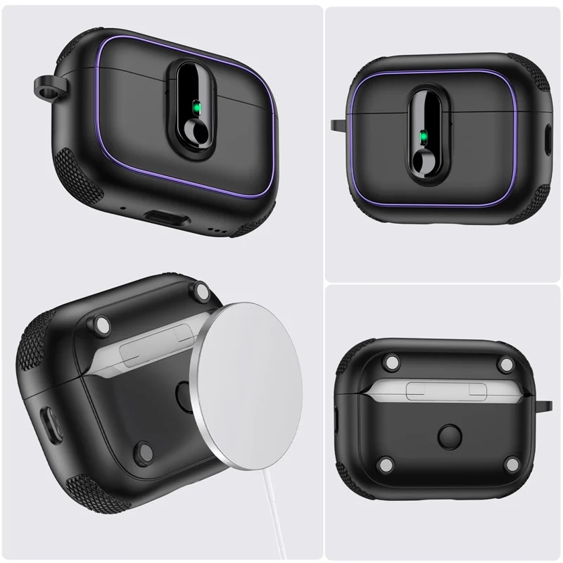 For AirPods Pro 2 Case Armor Electroplated TPU + PC Earphone Cover with Lock Buckle and Carabiner - Black  /  White