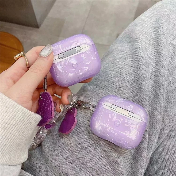 Cover protettivo per Apple AirPods Pro con motivo texture, custodia morbida in TPU con cinghietta a cuore per auricolari TWS