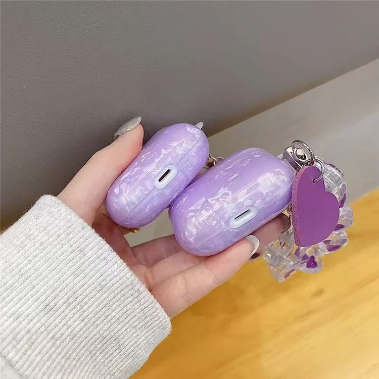 Cover protettivo per Apple AirPods Pro con motivo texture, custodia morbida in TPU con cinghietta a cuore per auricolari TWS