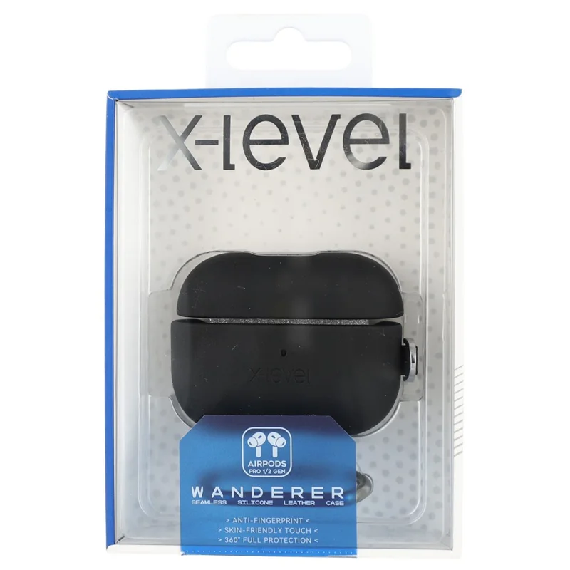 X-LEVEL For AirPods Pro 2 Silicone Case Wireless Earbuds Protective Cover Full Protection with Metal Hook - Black