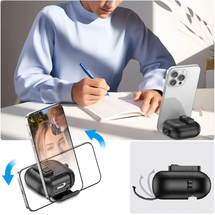 For AirPods 4 Protective Case with Stand Litchi Texture Leather TPU + PC Earphone Cover with Lock Buckle and Carabiner - Black