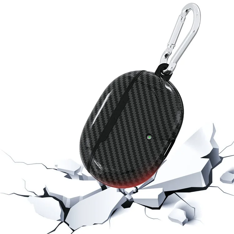 Carbon Fiber Texture Protective Case Bluetooth Earphone TPU Cover with Carabiner for Beats Studio Buds - Black