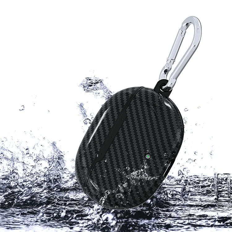 Carbon Fiber Texture Protective Case Bluetooth Earphone TPU Cover with Carabiner for Beats Studio Buds - Black