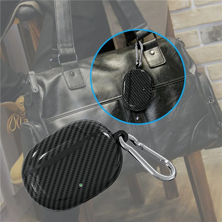 Custodia protettiva in fibra di carbonio con texture, copri auricolari Bluetooth TPU con moschettone per Beats Studio Buds - Nero