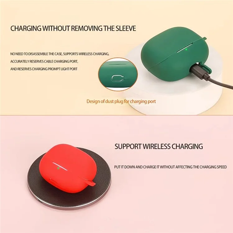 Чехол для Xiaomi Redmi Buds 5 Pro из силикона с противоугонной застежкой для Bluetooth-совместимых наушников - Темно-зеленый