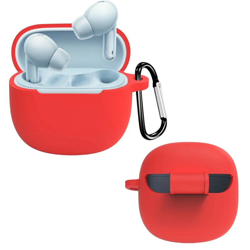For Xiaomi Redmi Buds 6 Lite Protective Case Bluetooth-Compatible Earbuds Silicone Cover with Hook - Red