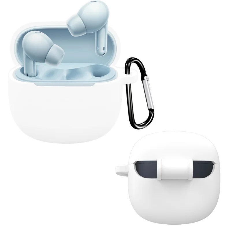 Etui ochronne na Xiaomi Redmi Buds 6 Lite, elastyczna obudowa z silikonu z haczykiem, kompatybilne z Bluetooth, kolor biały