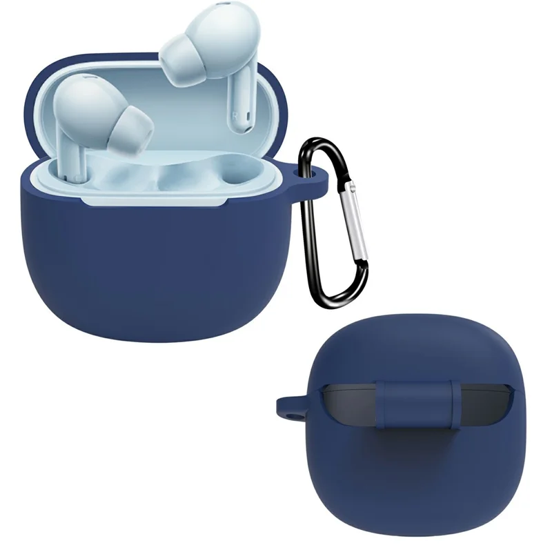 For Xiaomi Redmi Buds 6 Lite Protective Case Bluetooth-Compatible Earbuds Silicone Cover with Hook - Dark Blue