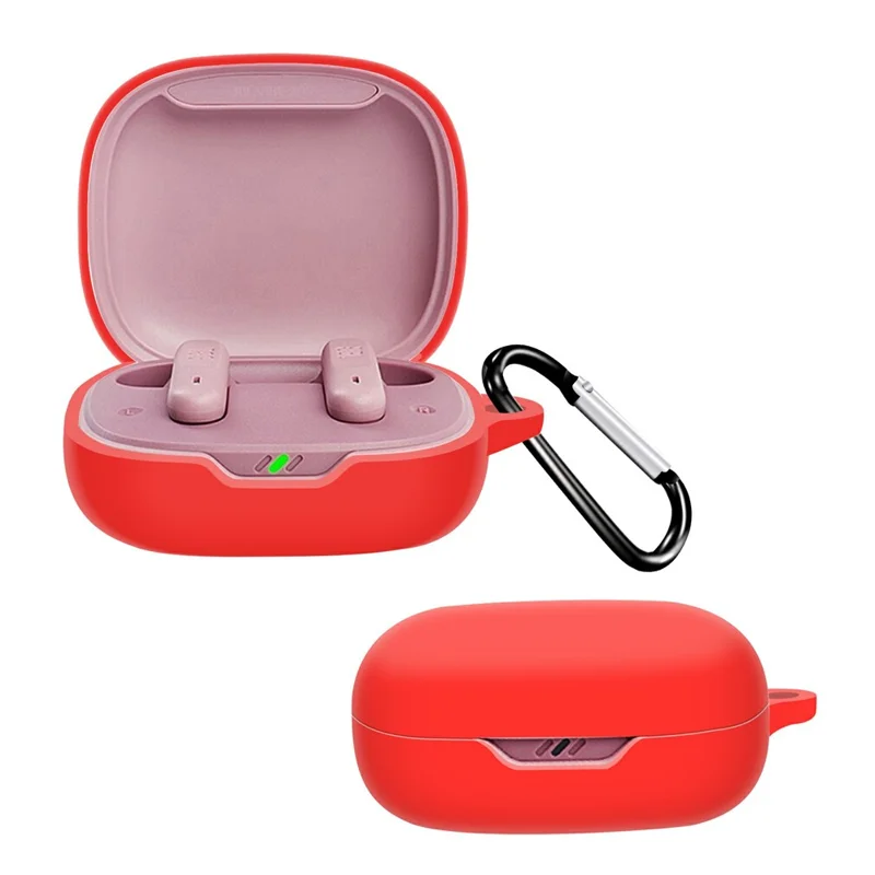For JBL Wave Flex Protective Case Bluetooth-Compatible Earbuds Silicone Cover with Hook - Red