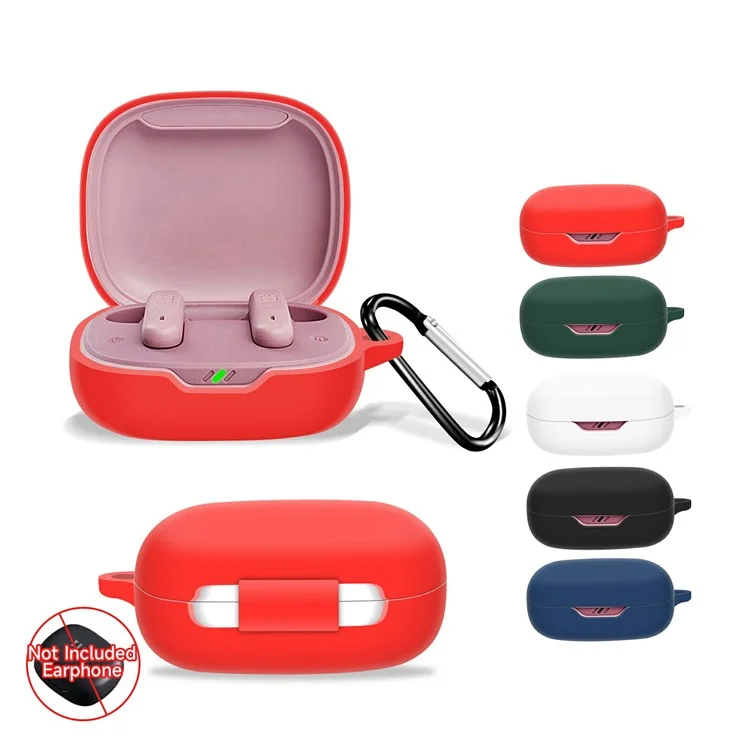 For JBL Wave Flex Protective Case Bluetooth-Compatible Earbuds Silicone Cover with Hook - Red