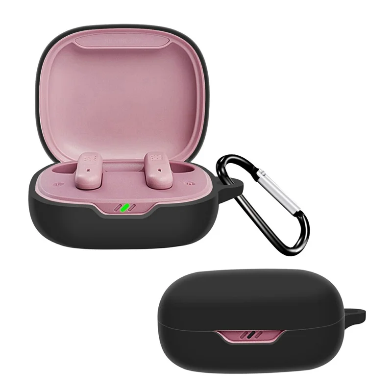 For JBL Wave Flex 2 Protective Case Bluetooth-Compatible Earbuds Silicone Cover with Hook - Black