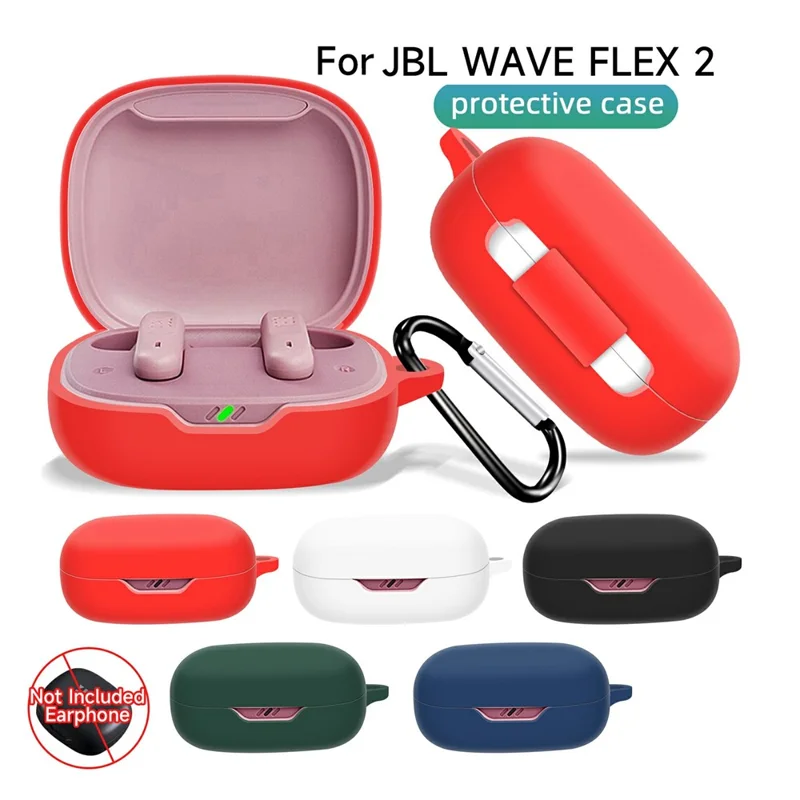 For JBL Wave Flex 2 Protective Case Bluetooth-Compatible Earbuds Silicone Cover with Hook - Black