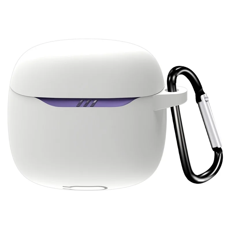 For JBL Tune Flex 2 Protective Case Bluetooth-Compatible Earbuds Silicone Cover with Hook - White