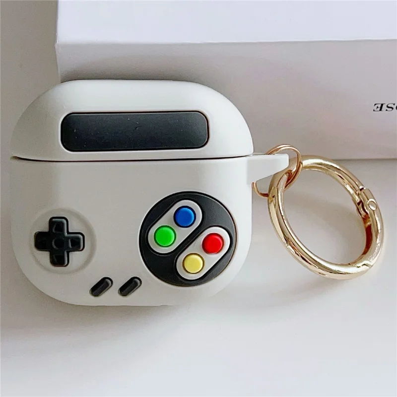 For AirPods 4 Silicone Case Game Console Shape Wireless Earbuds Shell with Hook - White