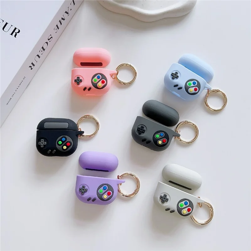 For AirPods 4 Silicone Case Game Console Shape Wireless Earbuds Shell with Hook - White