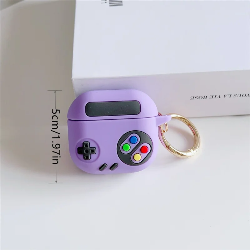 For AirPods 4 Silicone Case Game Console Shape Wireless Earbuds Shell with Hook - White