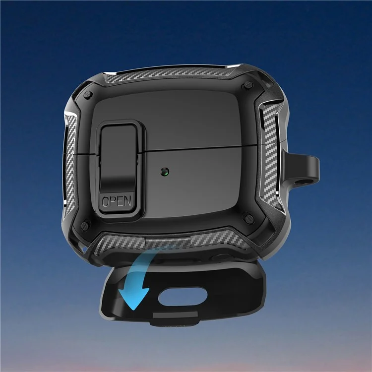 For Samsung Galaxy Buds3 Pro  /  Buds3 Case TPU + PC Earphones Cover with Lock Switch Carabiner Phone Stand - Black