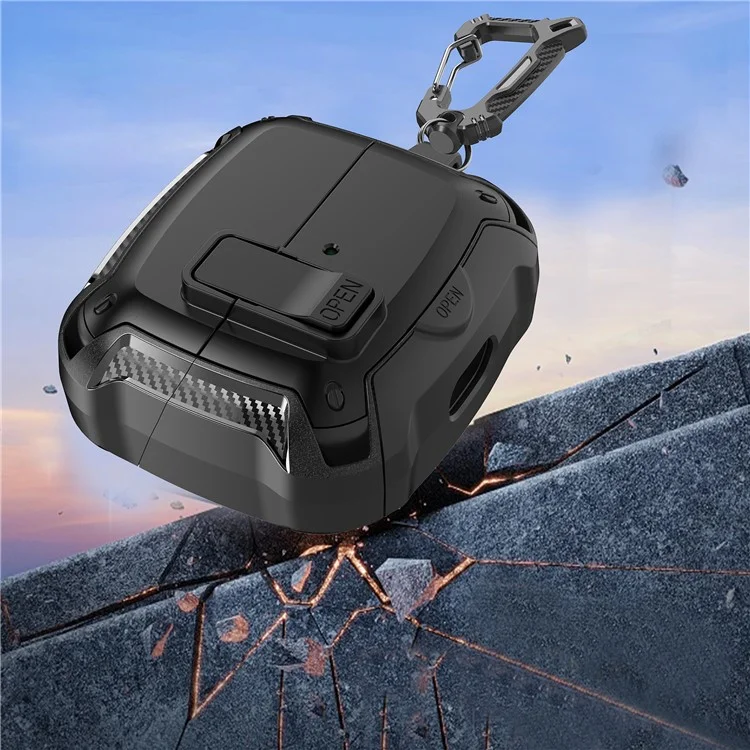 For Samsung Galaxy Buds3 Pro  /  Buds3 Case TPU + PC Earphones Cover with Lock Switch Carabiner Phone Stand - Black