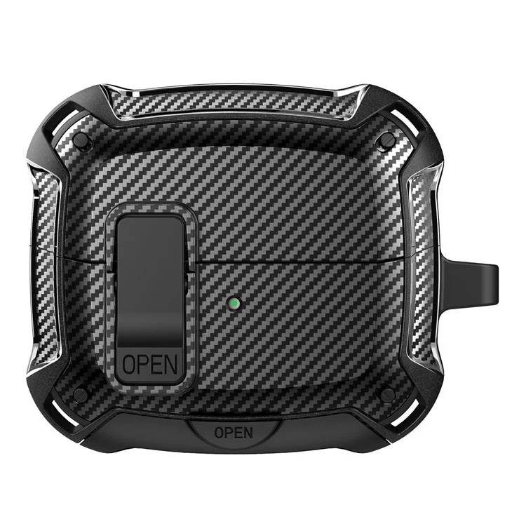 Funda de Fibra de Carbono para Samsung Galaxy Buds3 Pro / Buds3 con Interruptor de Bloqueo, Mosquetón y Soporte para Teléfono - Negro