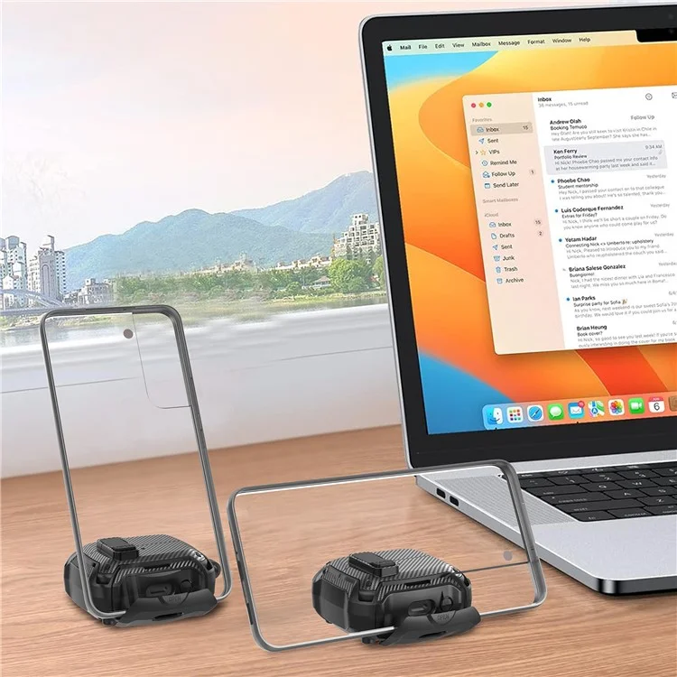Funda de Fibra de Carbono para Samsung Galaxy Buds3 Pro / Buds3 con Interruptor de Bloqueo, Mosquetón y Soporte para Teléfono - Negro