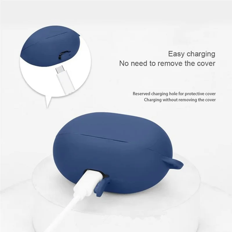 For SoundPEATS Air5 Pro Silicone Case with Anti Lost Buckle Bluetooth-Compatible Earphones Protective Cover - Dark Blue