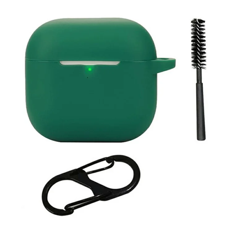 Étui en silicone pour AirPods 4 Compatible Bluetooth avec Housse de protection, Boucle Anti-Perte + Brosse de Nettoyage - Vert Noirâtre