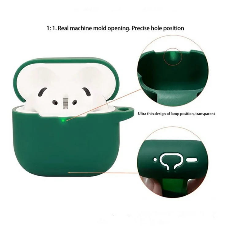 Étui en silicone pour AirPods 4 Compatible Bluetooth avec Housse de protection, Boucle Anti-Perte + Brosse de Nettoyage - Vert Noirâtre