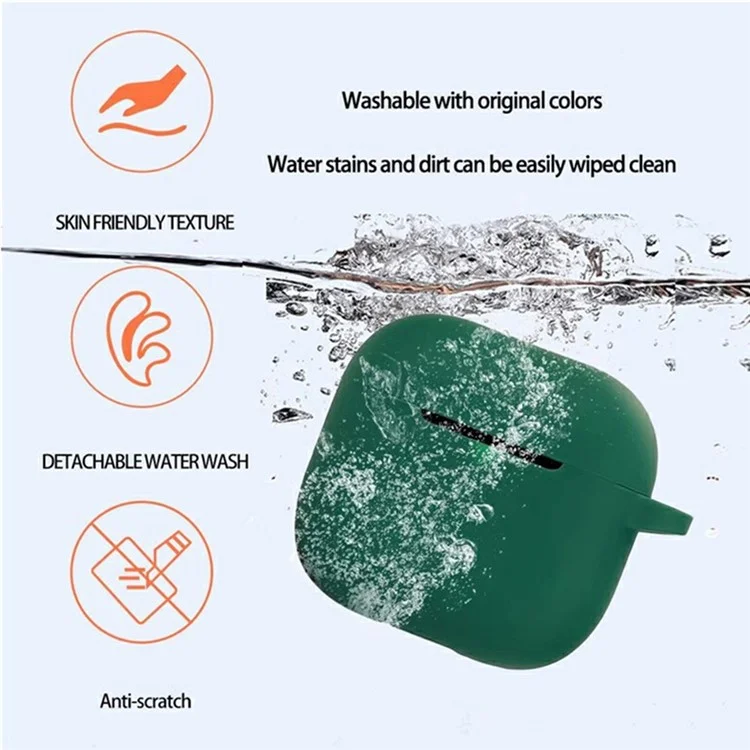 Étui en silicone pour AirPods 4 Compatible Bluetooth avec Housse de protection, Boucle Anti-Perte + Brosse de Nettoyage - Vert Noirâtre