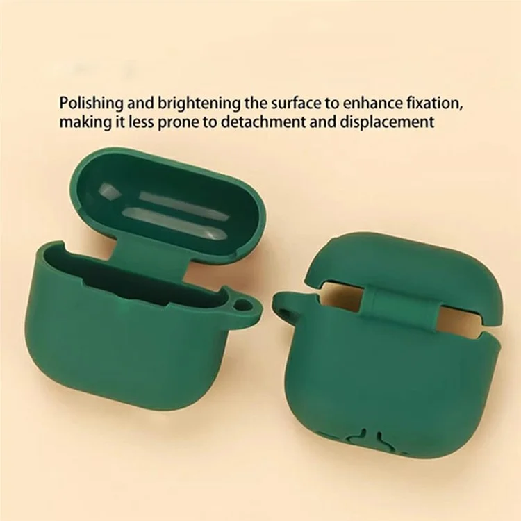 Étui en silicone pour AirPods 4 Compatible Bluetooth avec Housse de protection, Boucle Anti-Perte + Brosse de Nettoyage - Vert Noirâtre