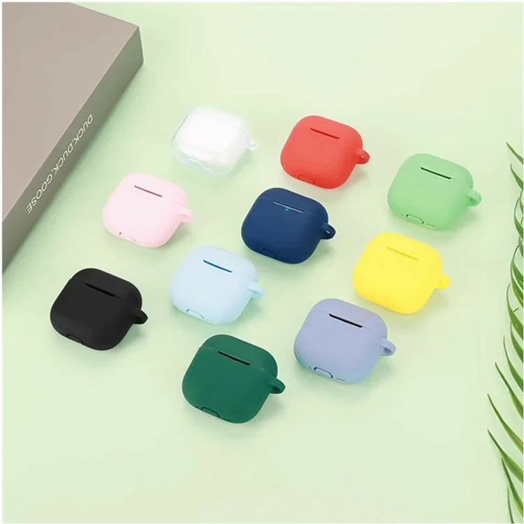Étui en silicone pour AirPods 4 Compatible Bluetooth avec Housse de protection, Boucle Anti-Perte + Brosse de Nettoyage - Vert Noirâtre