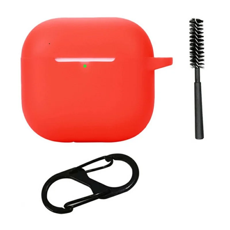 For AirPods 4 Silicone Case Bluetooth-Compatible Earphones Protective Cover with Anti-Lost Buckle + Cleaning Brush - Red