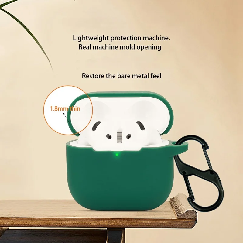 For AirPods 4 Silicone Case Bluetooth-Compatible Earphones Protective Cover with Anti-Lost Buckle + Cleaning Brush - Red