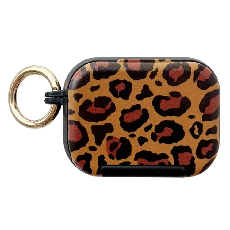 For AirPods Pro 2  /  Pro Protective Case PC + TPU Leopard Earphone Cover with Mirror and Hook - Black