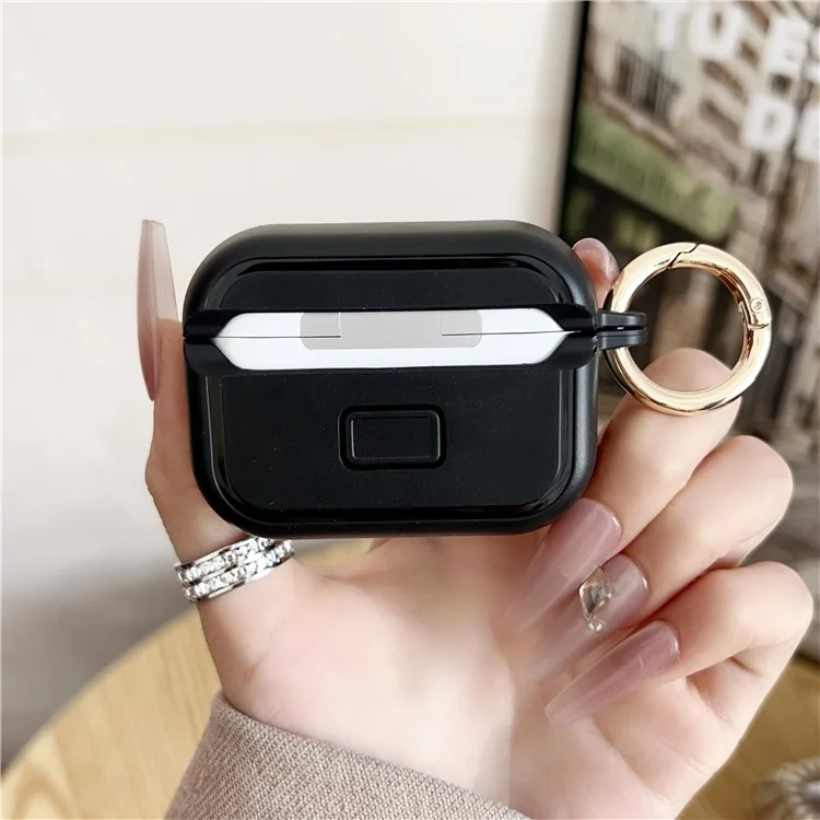 For AirPods Pro 2  /  Pro Protective Case PC + TPU Leopard Earphone Cover with Mirror and Hook - Black