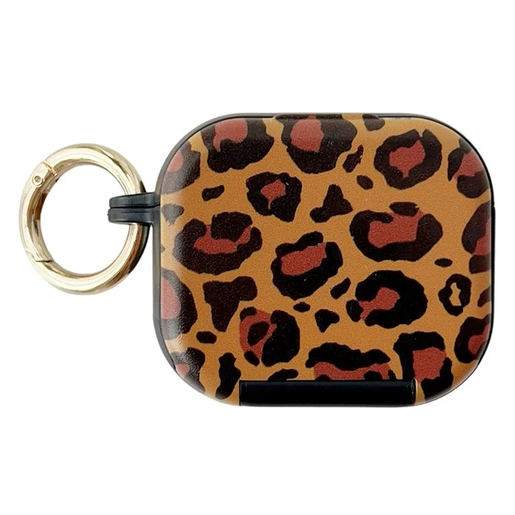 For Apple AirPods 3 Protective Case PC + TPU Leopard Earphone Cover with Mirror and Hook - Black