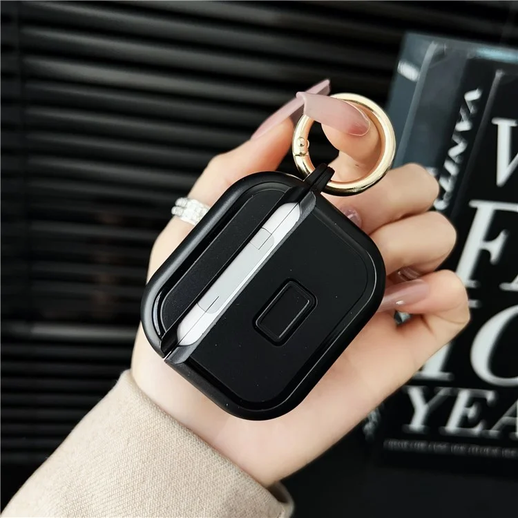 For Apple AirPods 3 Protective Case PC + TPU Leopard Earphone Cover with Mirror and Hook - Black