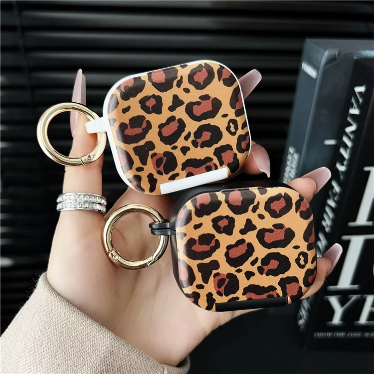 For Apple AirPods 3 Protective Case PC + TPU Leopard Earphone Cover with Mirror and Hook - Black