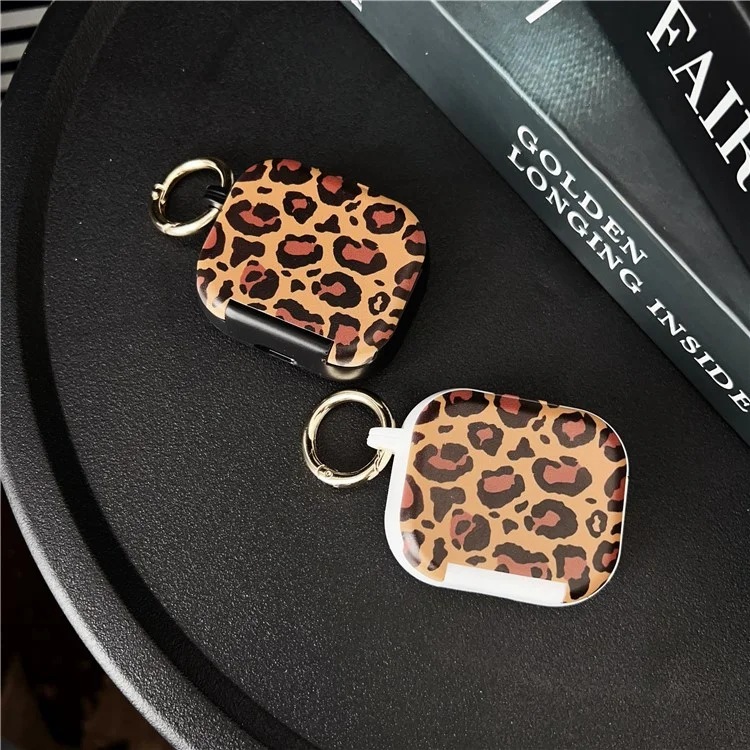 For Apple AirPods 3 Protective Case PC + TPU Leopard Earphone Cover with Mirror and Hook - Black