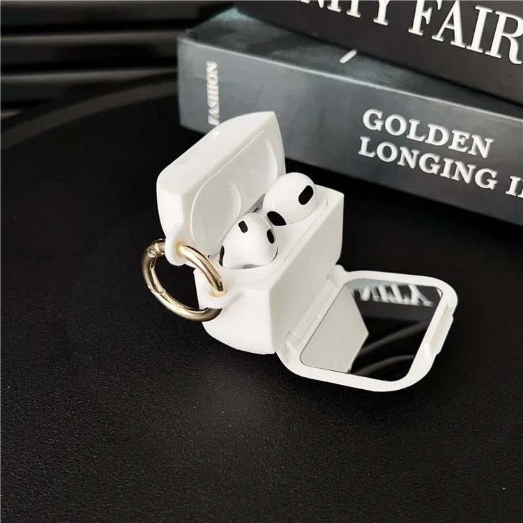 For Apple AirPods 3 Protective Case PC + TPU Leopard Earphone Cover with Mirror and Hook - Black