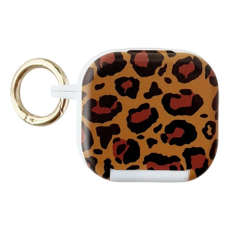 For AirPods 4 Protective Case PC + TPU Leopard Earphone Cover with Mirror and Hook - White