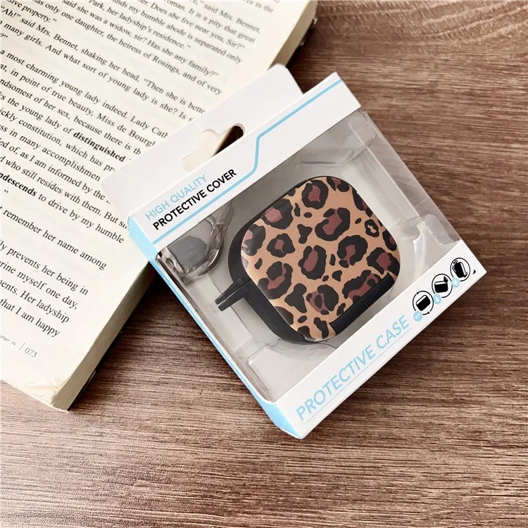 For AirPods 4 Protective Case PC + TPU Leopard Earphone Cover with Mirror and Hook - White