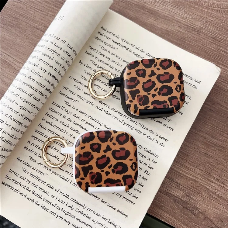 For AirPods 4 Protective Case PC + TPU Leopard Earphone Cover with Mirror and Hook - White