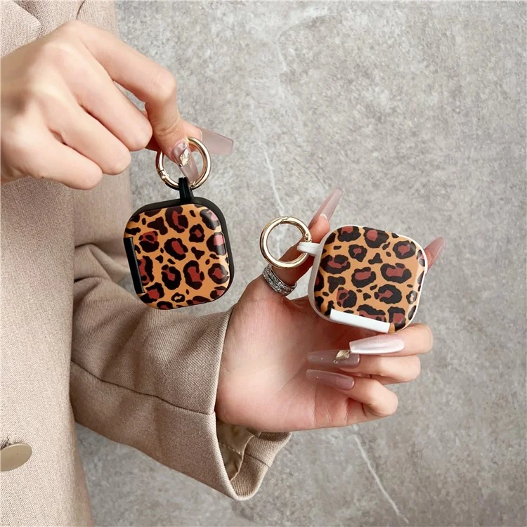For AirPods 4 Protective Case PC + TPU Leopard Earphone Cover with Mirror and Hook - White