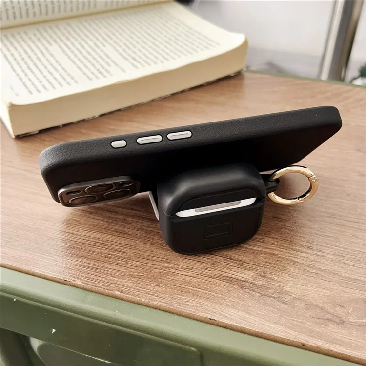 For AirPods 4 Protective Case PC + TPU Leopard Earphone Cover with Mirror and Hook - White