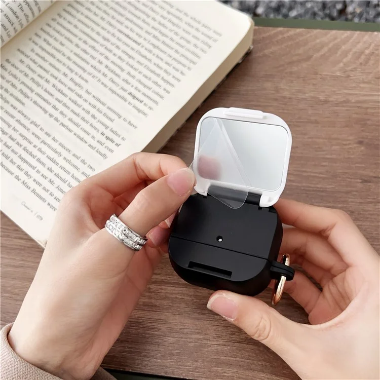For AirPods 4 Protective Case PC + TPU Leopard Earphone Cover with Mirror and Hook - White